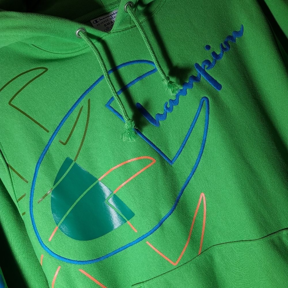 Champion Reverse weave green multicolor Hoodie NWT - Picture 4 of 7